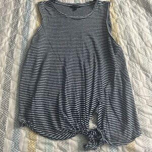 Banana republic linen tank striped navy white side tie small